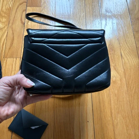 Saint Laurent YSL Black Chevron Quilted Leather Shoulder Bag with Gold Monogram - Picture 8 of 15